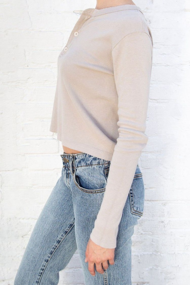 Hauts Brandy Melville Charlie Long Sleeve Beige | LUX-90910509